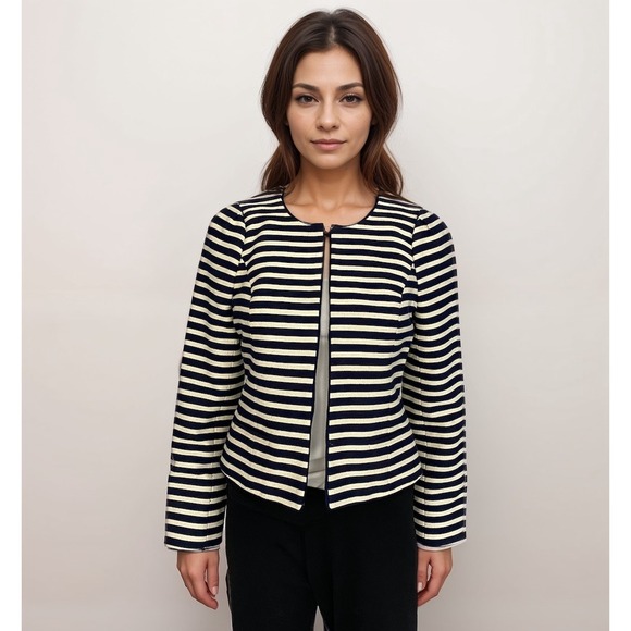 NWT Banana Republic Blazer Women Sz 2 Blue Cream Cotton Blend Office‎ Work - Picture 1 of 11